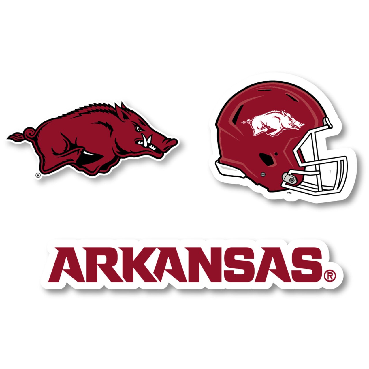 R and R Imports Arkansas Razorbacks Vinyl Decal Sticker 3 Pack 4-Inch Each